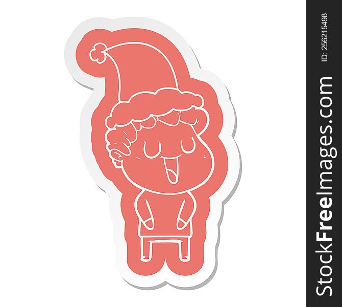Laughing Cartoon  Sticker Of A Man Wearing Santa Hat