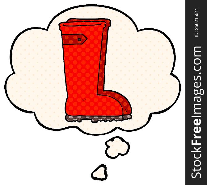 cartoon wellington boots with thought bubble in comic book style