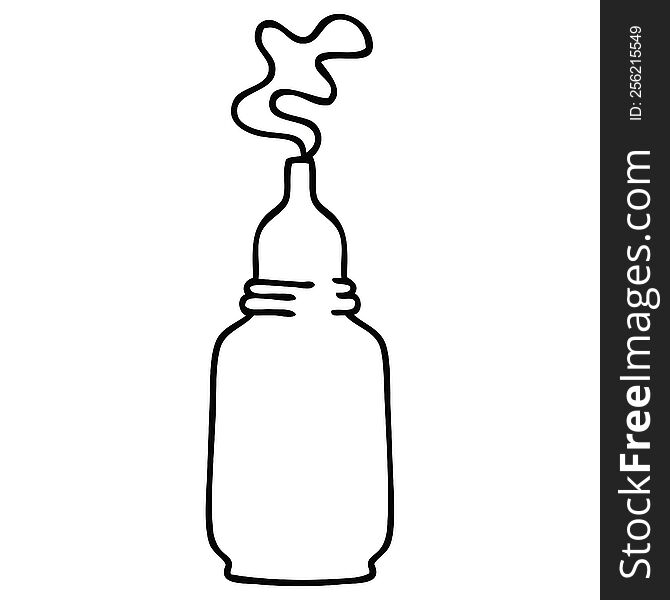 line drawing quirky cartoon glass bottled potion. line drawing quirky cartoon glass bottled potion