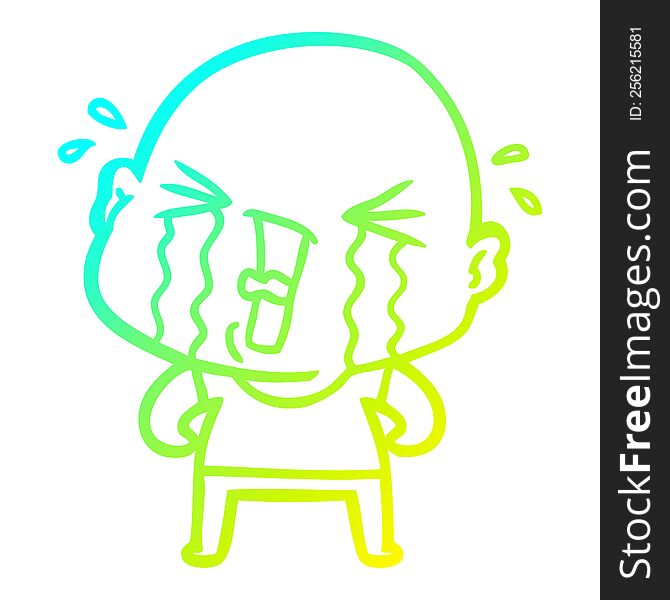 Cold Gradient Line Drawing Cartoon Crying Bald Man