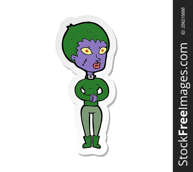 Sticker Of A Cartoon Zombie Girl