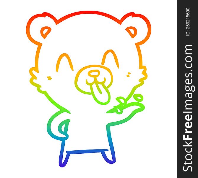 Rainbow Gradient Line Drawing Rude Cartoon Bear