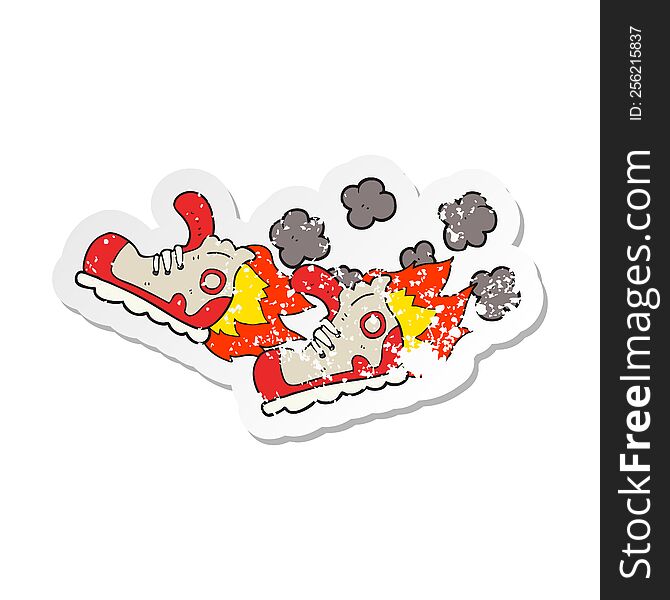 Retro Distressed Sticker Of A Cartoon Super Fast Sneakers