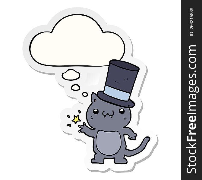 Cartoon Cat Wearing Top Hat And Thought Bubble As A Printed Sticker