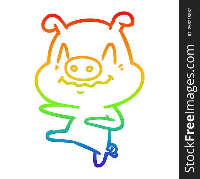 Rainbow Gradient Line Drawing Nervous Cartoon Pig Dancing