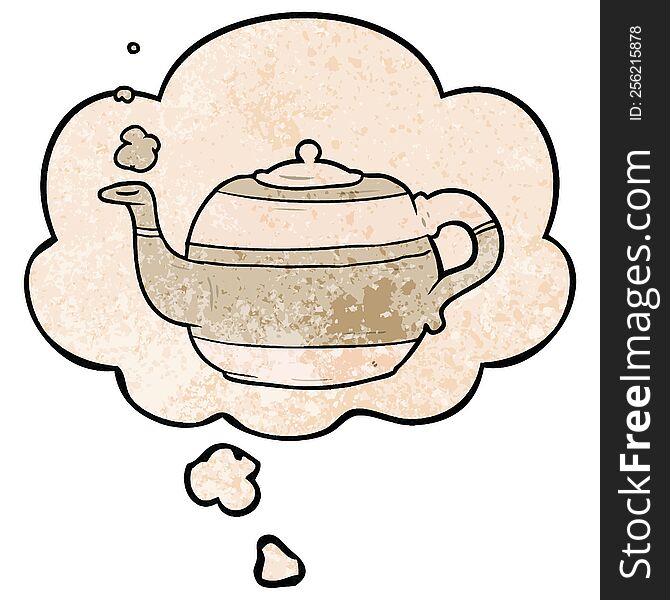Cartoon Teapot And Thought Bubble In Grunge Texture Pattern Style
