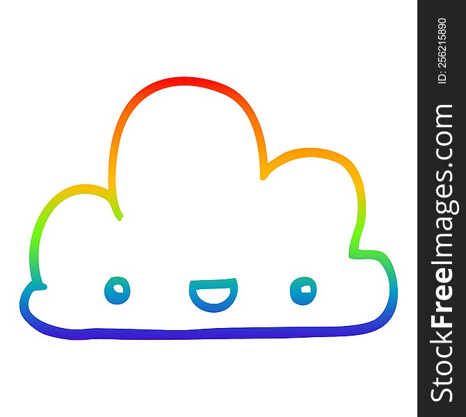 rainbow gradient line drawing of a cartoon tiny happy cloud