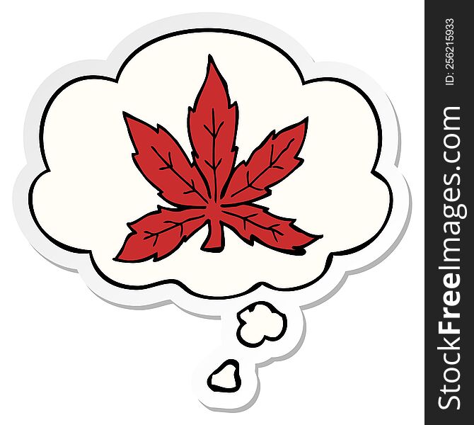 cartoon marijuana leaf with thought bubble as a printed sticker