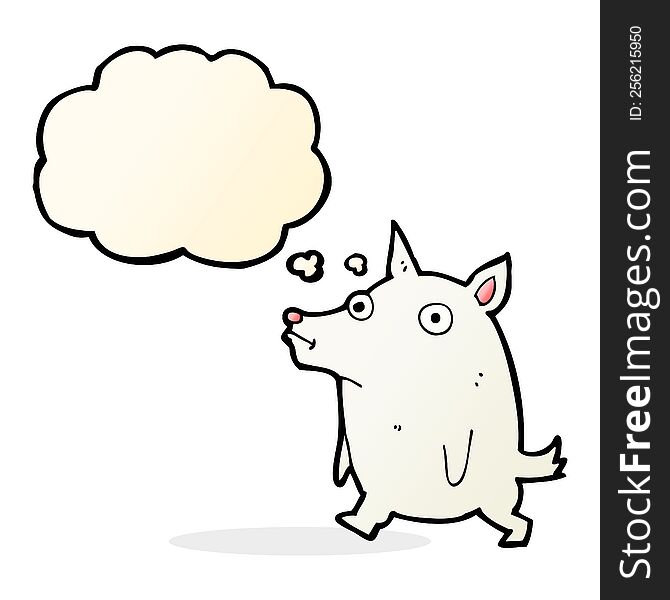 cartoon funny little dog with thought bubble