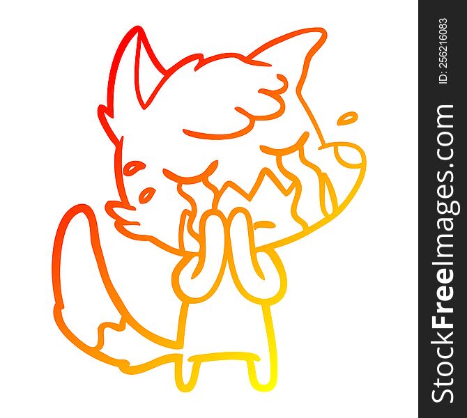 Warm Gradient Line Drawing Crying Fox Cartoon