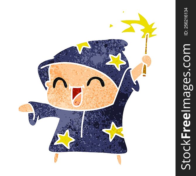 Retro Cartoon Of A Happy Little Wizard