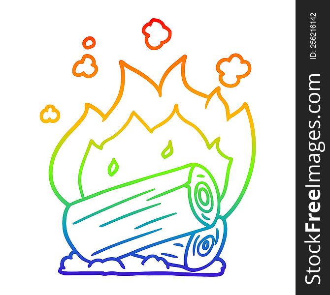 rainbow gradient line drawing of a cartoon campfire