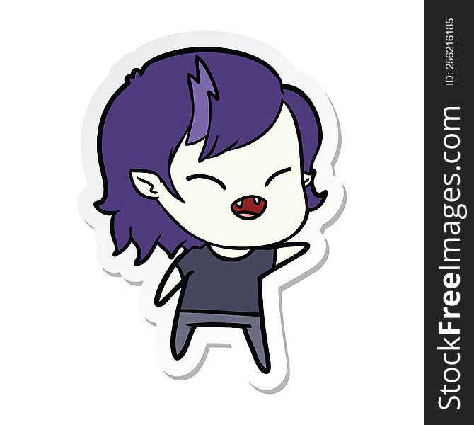 Sticker Of A Cartoon Laughing Vampire Girl