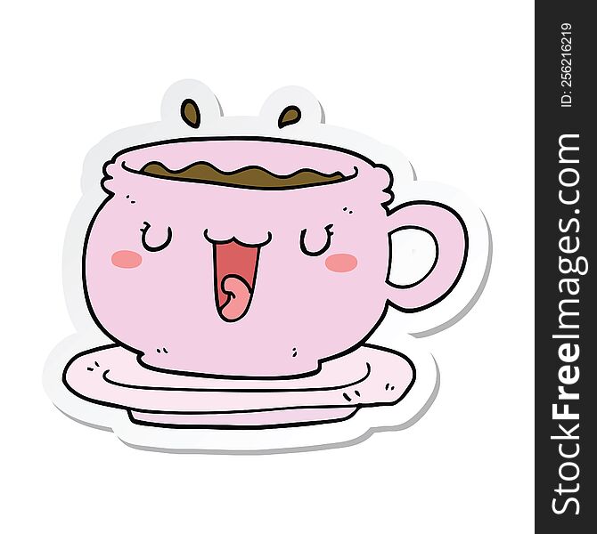 sticker of a cute cartoon cup and saucer