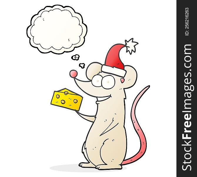 freehand drawn thought bubble cartoon christmas mouse