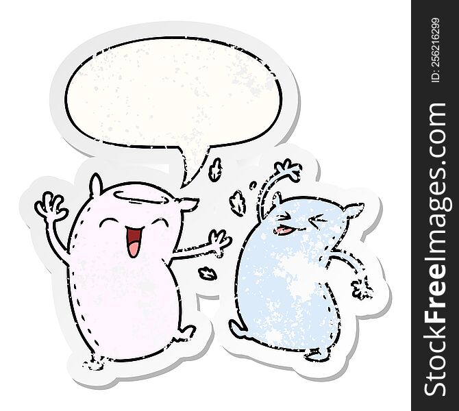 Cartoon Pillows And Speech Bubble Distressed Sticker