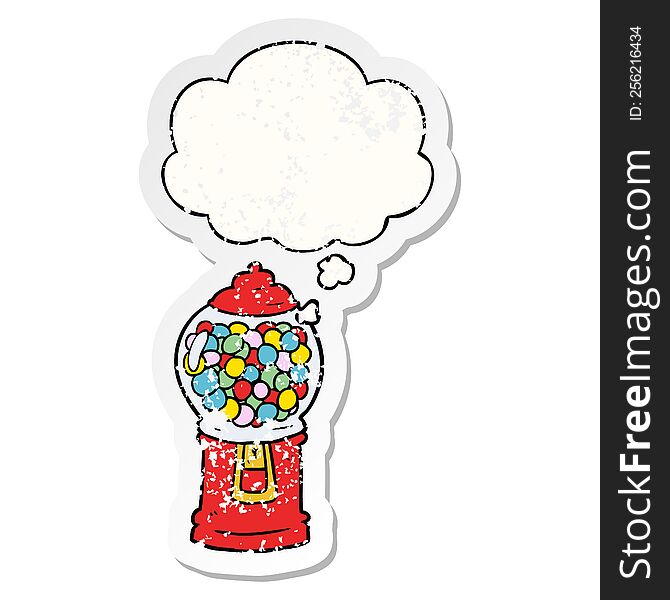 Cartoon Gumball Machine And Thought Bubble As A Distressed Worn Sticker