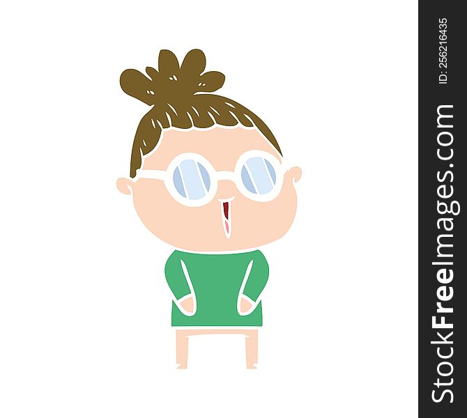Flat Color Style Cartoon Woman Wearing Spectacles
