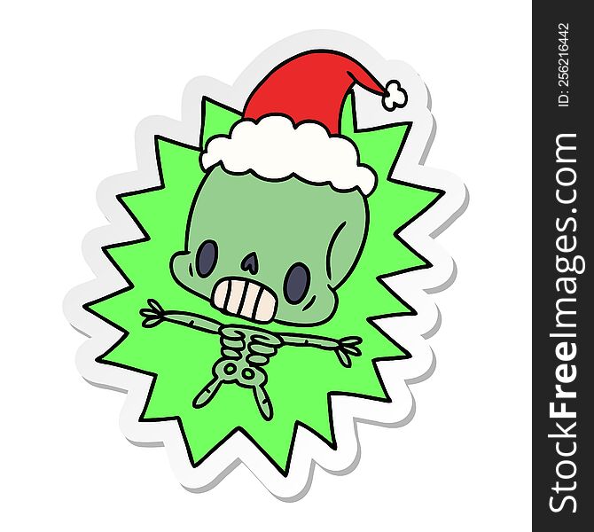 hand drawn christmas sticker cartoon of kawaii skeleton