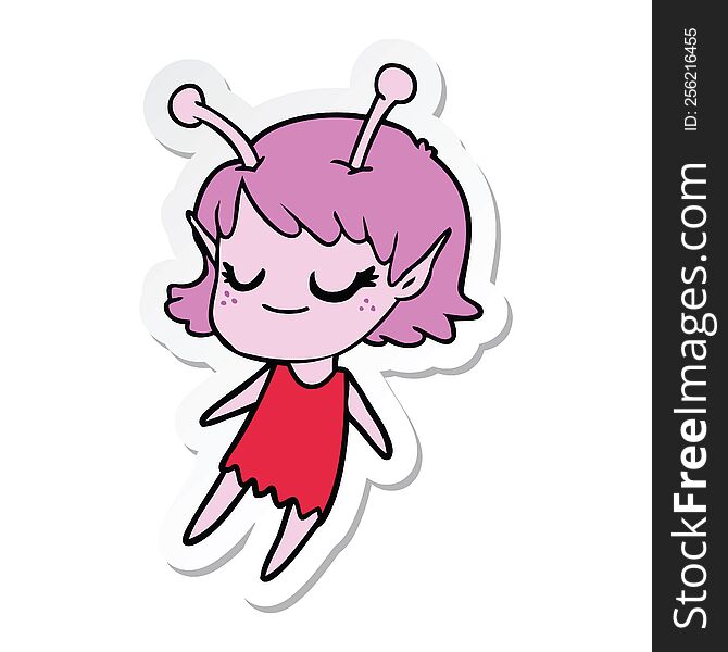 sticker of a smiling alien girl cartoon floating