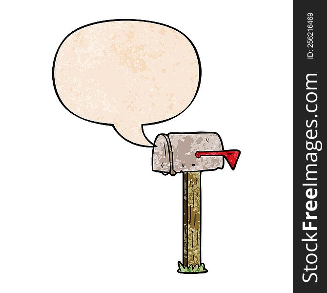 cartoon mailbox with speech bubble in retro texture style