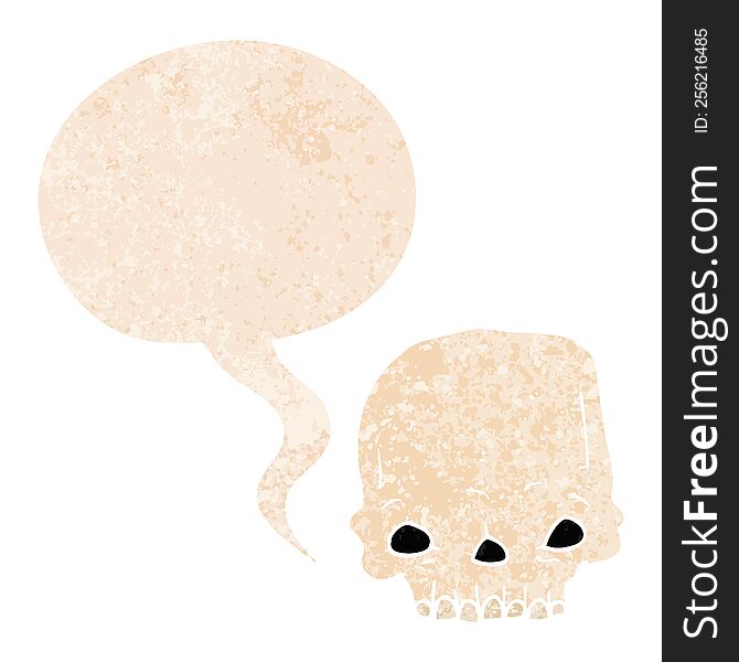 Cartoon Spooky Skull And Speech Bubble In Retro Textured Style