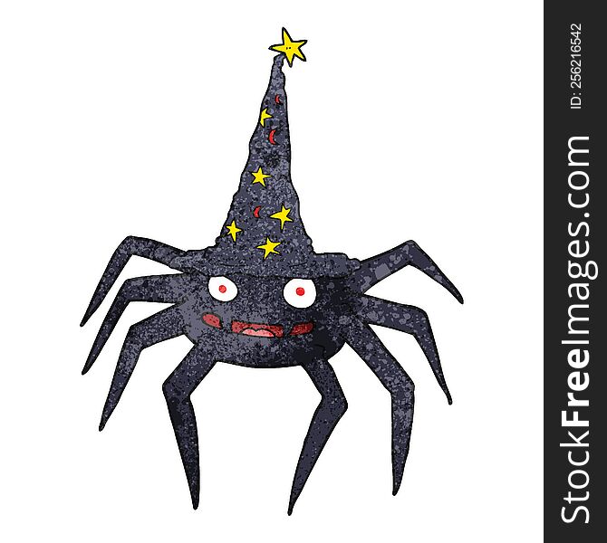 freehand textured cartoon halloween spider in witch hat