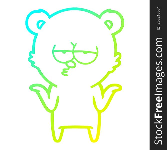 cold gradient line drawing of a bored bear cartoon shrugging