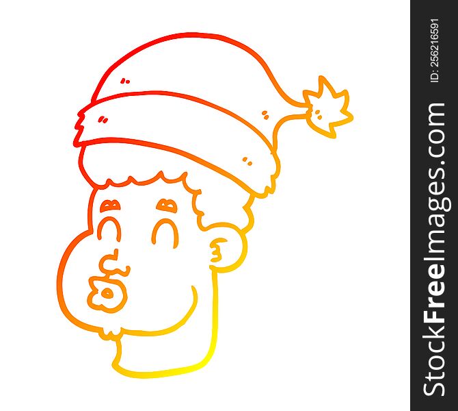 Warm Gradient Line Drawing Cartoon Man Wearing Christmas Hat