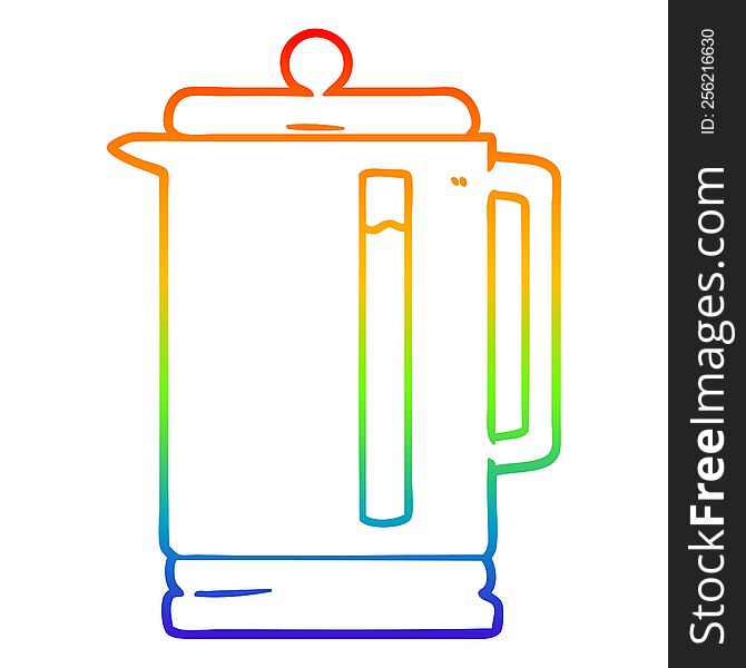 rainbow gradient line drawing of a cartoon electric kettle