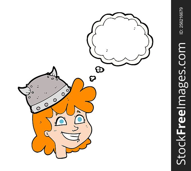 freehand drawn thought bubble cartoon female viking. freehand drawn thought bubble cartoon female viking
