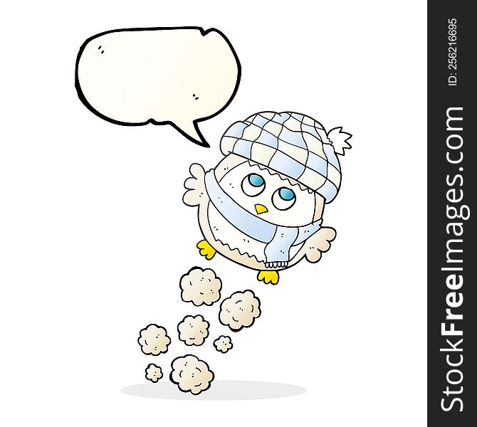 Speech Bubble Cartoon Cute Little Owl Flying
