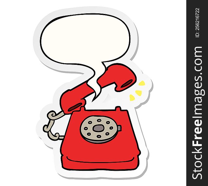 cartoon ringing telephone with speech bubble sticker