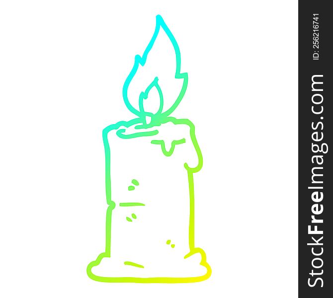cold gradient line drawing of a cartoon burning candle