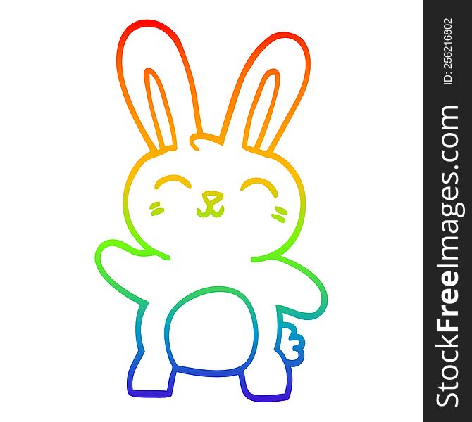 Rainbow Gradient Line Drawing Cartoon Happy Bunny