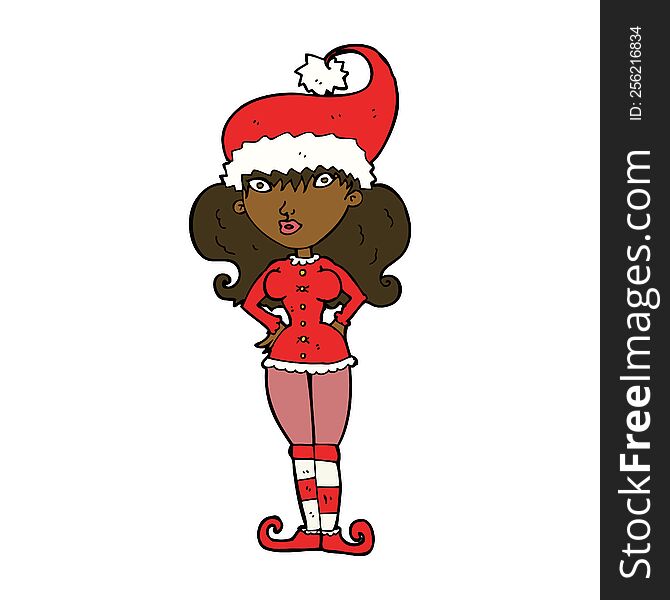 cartoon santa's helper woman