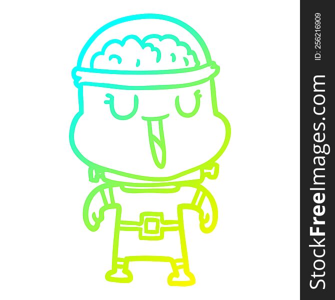 Cold Gradient Line Drawing Happy Cartoon Robot