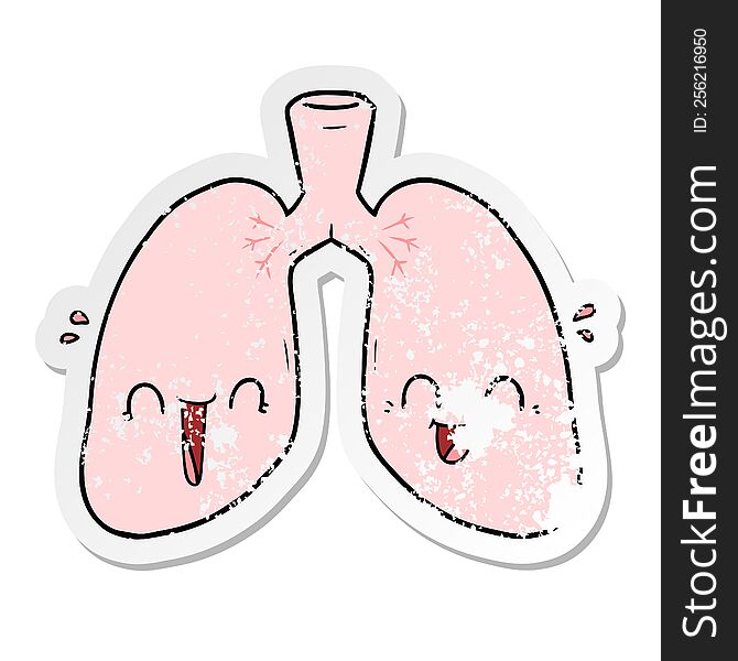 Distressed Sticker Of A Cartoon Happy Lungs