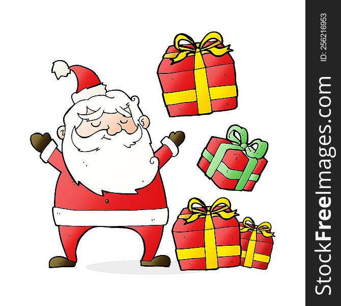 cartoon santa claus with presents
