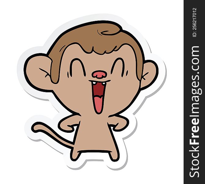 sticker of a cartoon laughing monkey