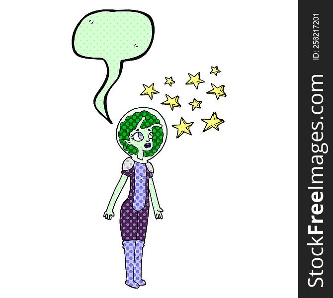 Comic Book Speech Bubble Cartoon Alien Space Girl