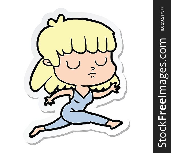 sticker of a cartoon indifferent woman running