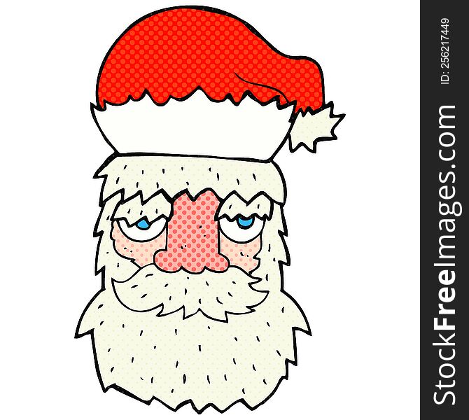freehand drawn cartoon tired santa claus face