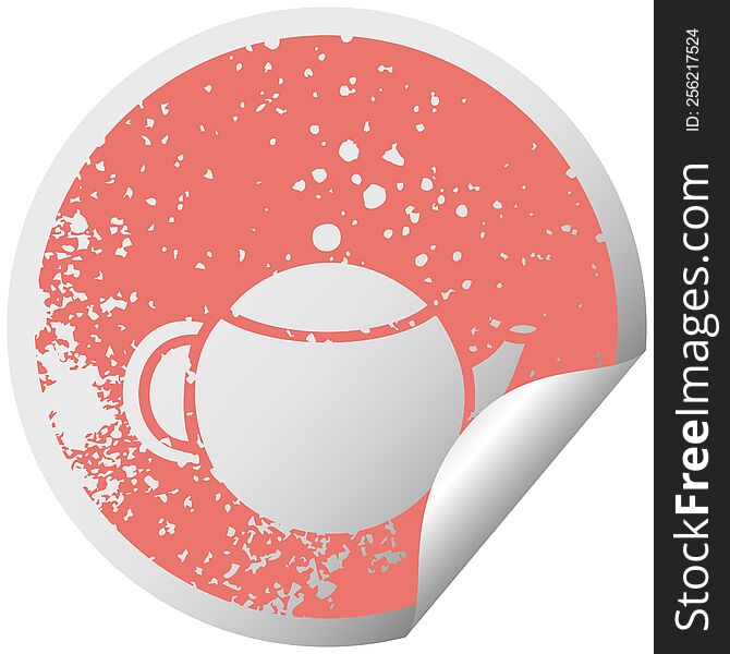 Distressed Circular Peeling Sticker Symbol Red Tea Pot