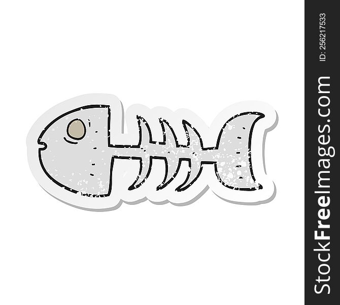retro distressed sticker of a cartoon fish bones