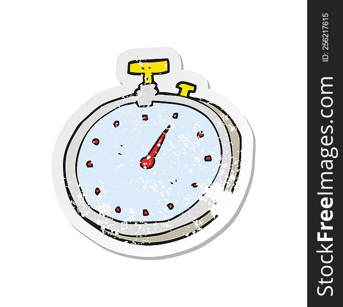 retro distressed sticker of a cartoon stopwatch