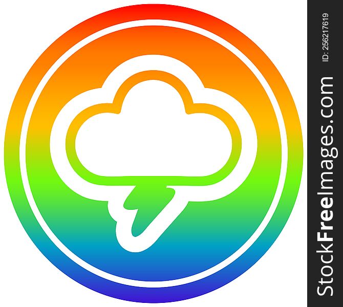 storm cloud circular icon with rainbow gradient finish. storm cloud circular icon with rainbow gradient finish