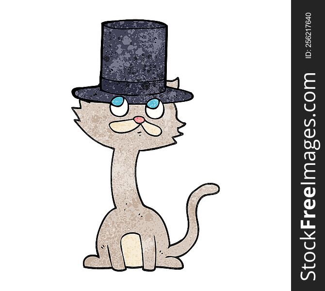 freehand textured cartoon cat in top hat