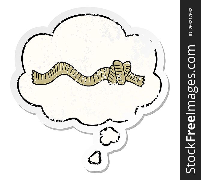 Cartoon Knotted Rope And Thought Bubble As A Distressed Worn Sticker