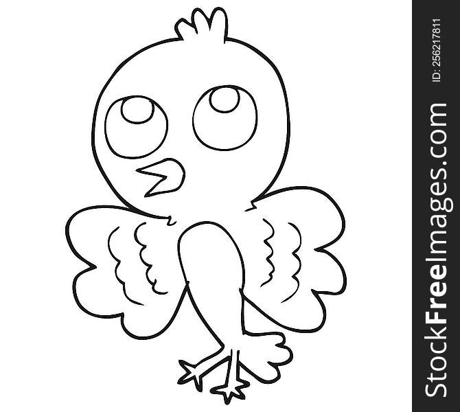 freehand drawn black and white cartoon bird